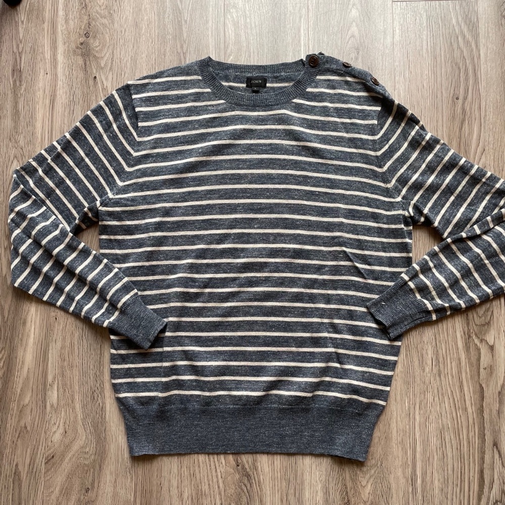 J. Crew Striped Sweater with Button Detail - Large